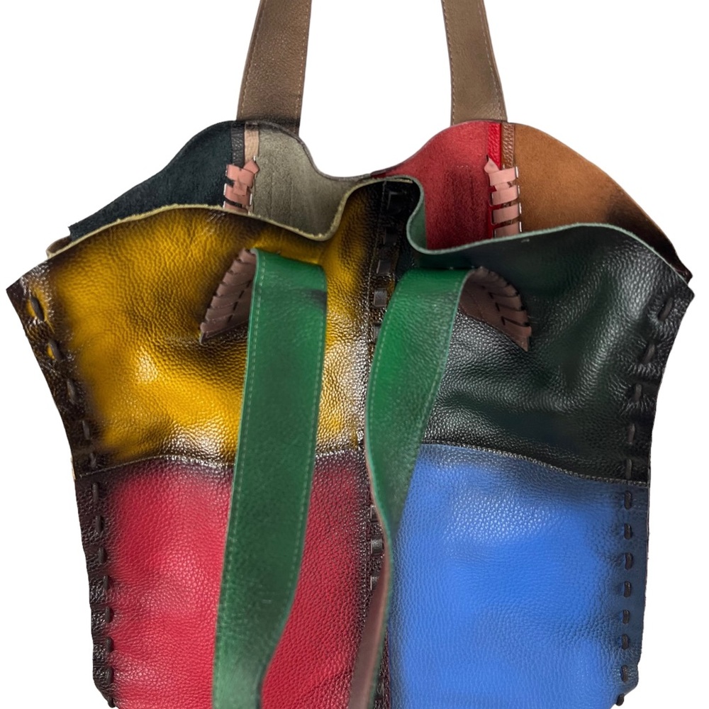 Colorblocked Patchwork Colorful Leather Handbag - Picture 8 of 14